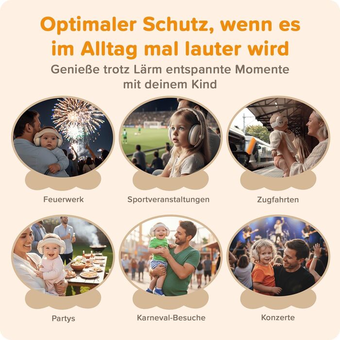 Навушники шумоізоляційні дитячі 3-48 місяців - захист слуху для малюків 25dB, зменшення шуму - м'які дитячі навушники з еластичним та регульованим обручем, бежевий