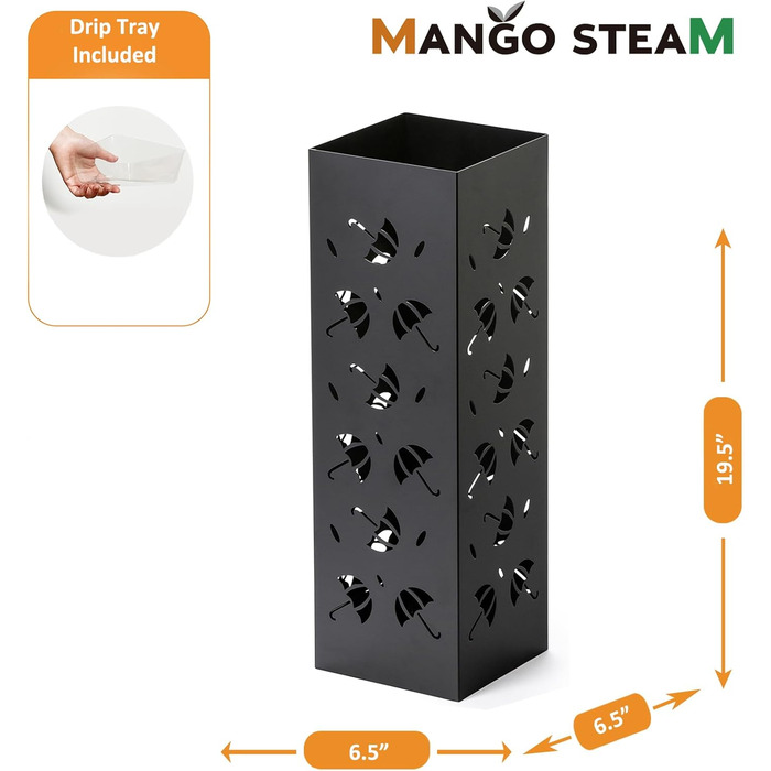Підставка для парасольки Mango Steam Quadratisch, чорний колір, з принтом Brollies