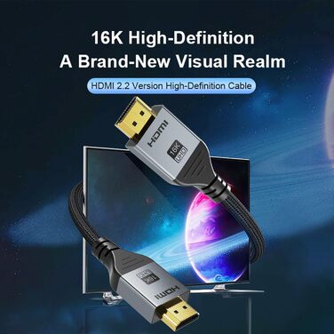HDMI 2.1 Кабель 1м, 16K HDMI, 96Gbit/s, Підтримка 16K 60Hz, 8K 60Hz, 4K 240Hz, сумісний з PS5/4, Fire TV, ноутбук, ПК