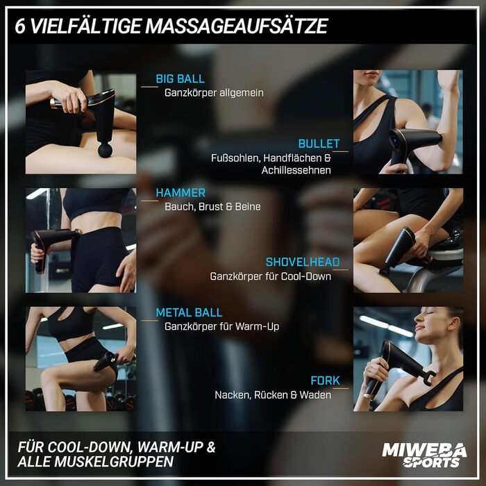 Масажер для м'язів Miweba Sports MM200 | Масажна пістолета з LCD-дисплеєм та 6 насадками