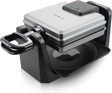 Вафельниця Emerio для приготування 4 бельгійських вафель одночасно з професійним обертанням, антипригарне покриття, регулятор температури, 1000 Вт, срібна, WM-110984.4. Без BPA