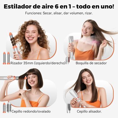 Air Styler Hair Stylers Airbrush 5-в-1: Мультистайлер, фен-щітка для об'єму, локонів, випрямлення та сушіння волосся (800 Вт, помаранчевий)