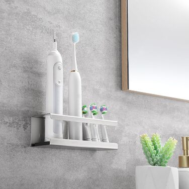 Тримач для електричної зубної щітки, нержавіюча сталь, настінний, без свердління (сріблястий)