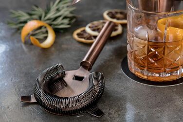 Набір для коктейлів Mint&Mortar 7 предметів з бамбуковим підставкою, з нержавіючої сталі, міксологія, барменський набір з барними інструментами для дому та професійного використання, ідеальний для Мартіні/Маргарити, 680 мл, міксер (Чорний) (Шліфоване мідь