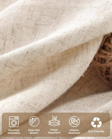 Штора для душу 180x180 см Бежева, Льняна текстура - Водонепроникна, з обтяженим краєм, 12 кілець, для ванної кімнати