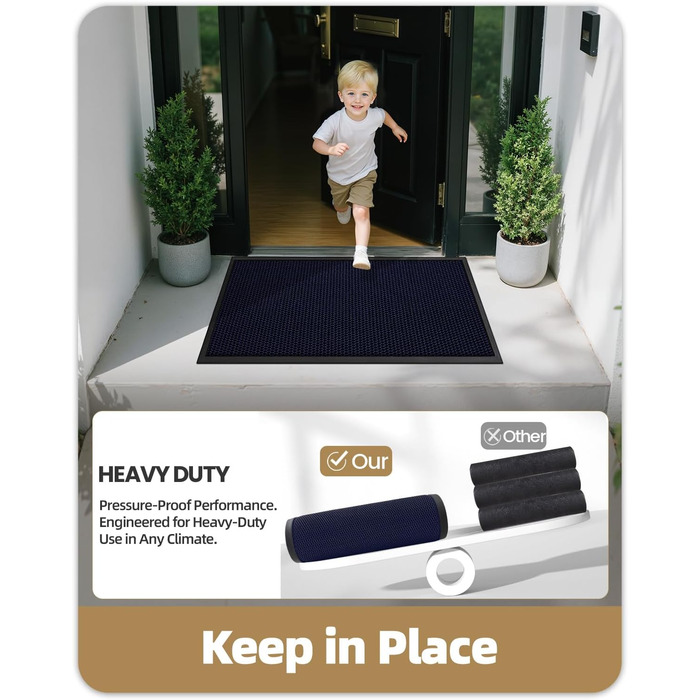 Килимок для дому та вулиці COLOR&GEOMETRY 76x43 см, грязестійкий, антиковзаючий, легко миється, для входу, сірий (80x120 см, синій)