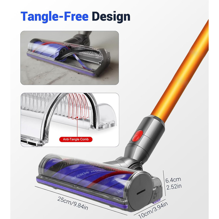 Турбощітка для пилососів Dyson V7, V8, V10, V11, V15 - DAMAIYI, замінна щітка, аксесуар для прибирання килимів, підлоги, плитки