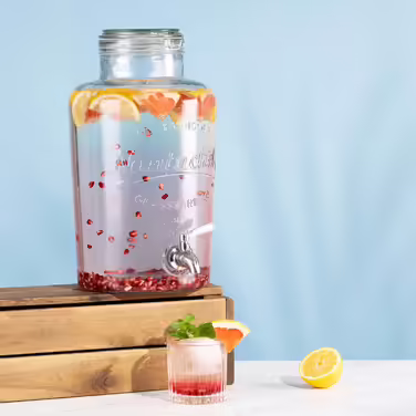 Navaris 8-Liter Glass Drink Dispenser - Stainless Steel Tap and Clamp Closure - Glass Beverage Container for Cold Drinks