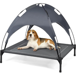 Підвищене ліжко для собак GYMAX знімним тентом, вологостійке та дихаюче, 90x81x86 см