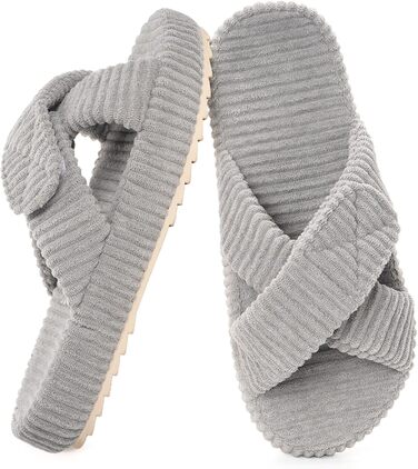 Жіночі домашні тапочки з Memory Foam, сірі. Зручні тапочки з перехресними ремінцями для дому та сну. Антиковзаюча підошва, розмір 37/38 EU