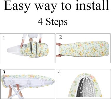 Чохли для прасувальної дошки LEEWEITAS, 110 x 30 см, 100% бавовна, термостійкі, легко встановлюються, регульований розмір (110 x 30 см, 128 x 40 см, квітка)