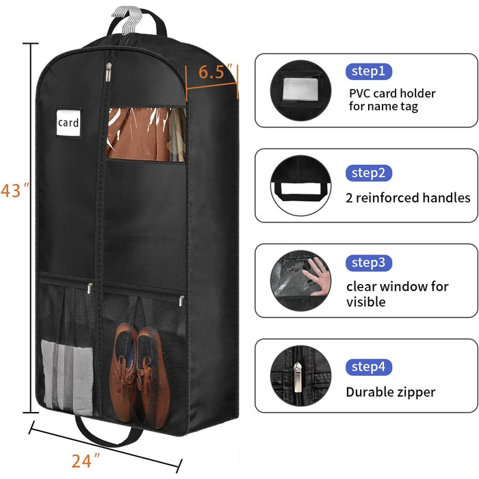 Чохол для одягу BH7STAR, міцний, 43x7 см, з кишенею для аксесуарів, для зберігання та транспортування костюмів, сорочок, пальто
