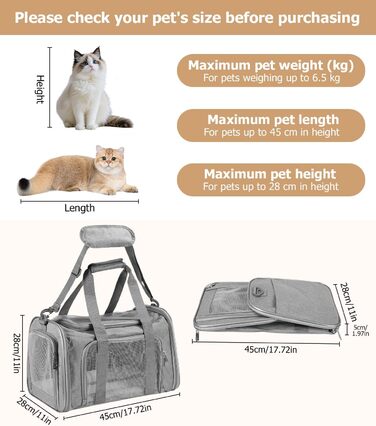 Транспортна переноска для кота та собаки, складана, сірого кольору (L)