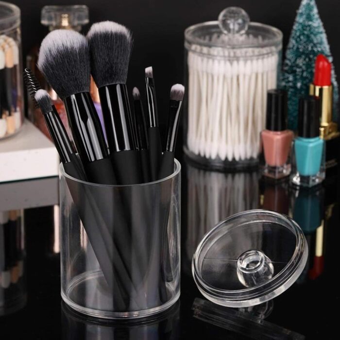 Організатор для косметики: контейнери для ватних паличок та дисків, прозорий, для ванної кімнати та спальні