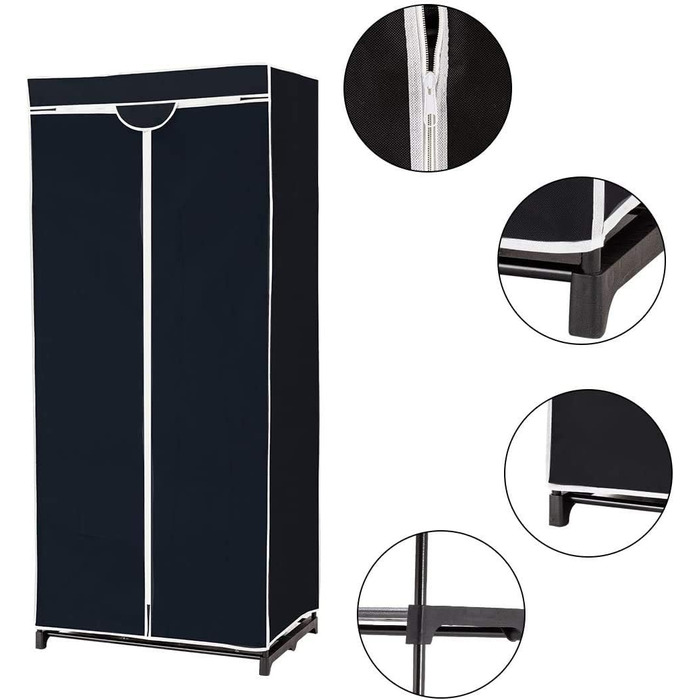 RELAX4LIFE Wardrobe with Metal Frame, Fabric Closet with Large Storage Space, Folding Wardrobe with Cover, Textile Closet with Non-Slip Feet, Folding Clothes Closet Fabric Closet (Black)