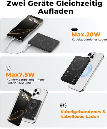 Power Bank KU XIU Magsafe 5000mAh: Тонкий, з підтримкою MagSafe, PD 20W, з кільцем-тримачем, чорний