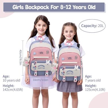 Шкільний рюкзак Tanou для дівчаток, 20 літрів, водонепроникний, для 3-7 класів, блакитний