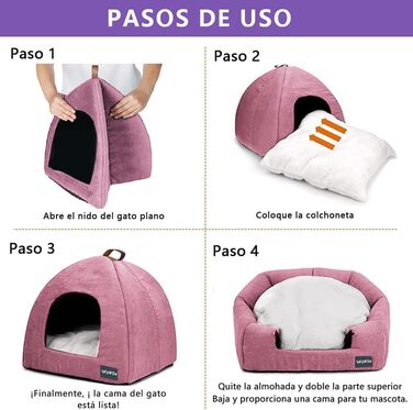 М'яке ліжко-печера для котів, тепле плюшеве ліжко для котів, гніздо для котів з знімним внутрішнім подушечкою (Рожевий, M)