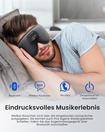 Маска для сну Renpho з Bluetooth V5.2, подарунок для жінок, RENPHO Ultra Soft, бездротова маска для сну з 3D-екраном, комфортна для тих, хто спить на боці, маска для сну з білим шумом, сіра