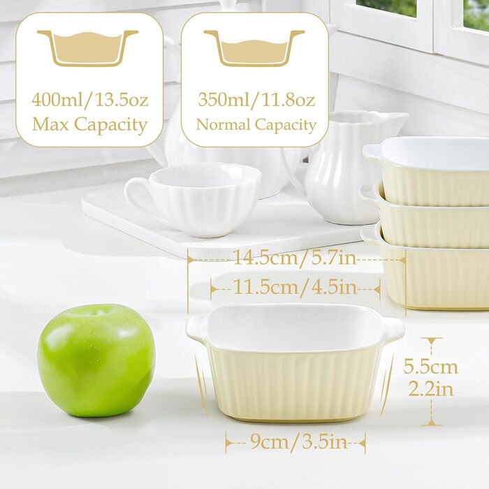 Набір форм для запікання NUTRIUPS 400мл, 4 шт., кераміка, жовтий (14.5 x 11.5 x 5.5 см)