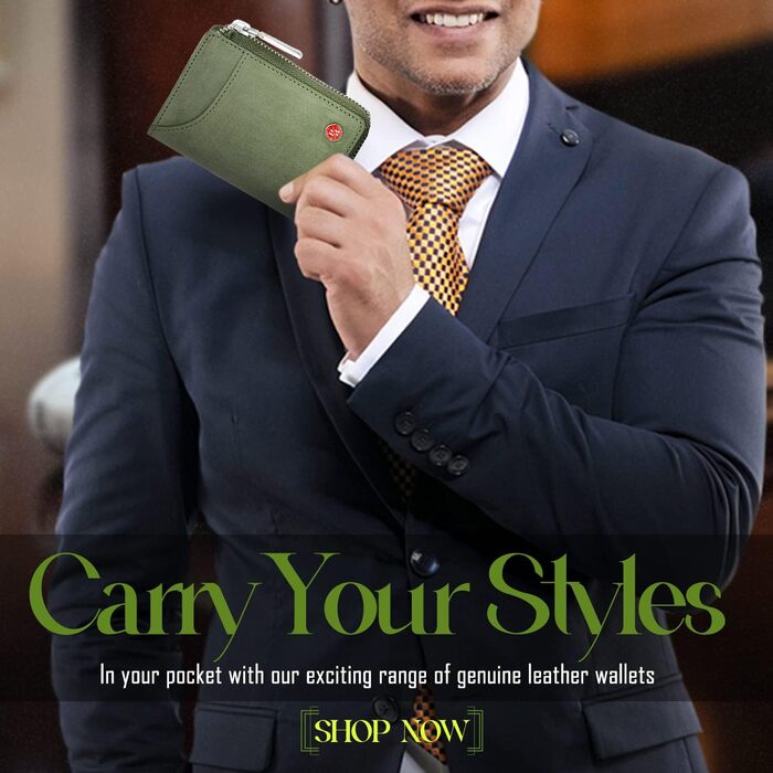 Чоловічий шкіряний гаманець HORNBULL з RFID-блокуванням | Вертикальний картхолдер, оливковий, з блискавкою