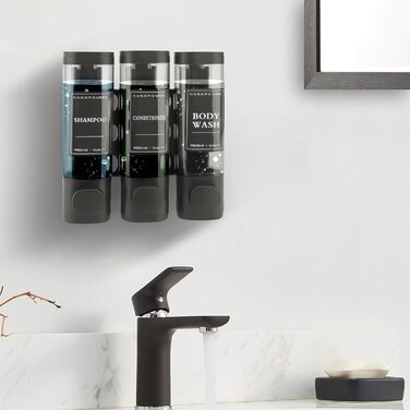 Настінний диспенсер для мила, шампуню та гелю для душу на 3 камери, 300 мл, сірий (ABS)