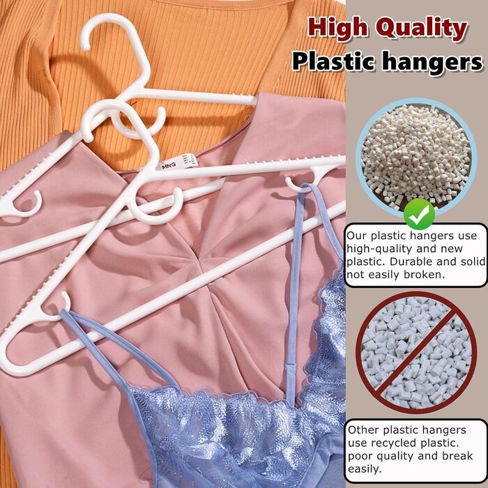 Amber Home 36-Piece 42.5cm Plastic Clothes Hangers, White Plastic Non-Slip Clothes Hangers for Coat, Jacket, and Shirt, Thick and Strong Plastic Clothes Hangers with Hooks for Scarves and Belts