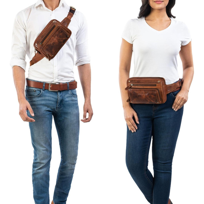 STILORD Сумка на пояс з екошкіри Vintage для чоловіків, жінок та дітей. Сумка через плече, поясна, для подорожей, фестивалів, спорту. Екстравагантний дизайн, реальна шкіра, колір: Cognac