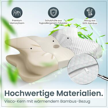 Ортопедична подушка для шиї при болях у шиї з високоякісної піни з пам'яті - Ергономічна подушка для шиї - Подушка для тих, хто спить на боці, на спині та на животі - знімний чохол, придатний для прання при 40°C (61 x 40 x 12, білий)