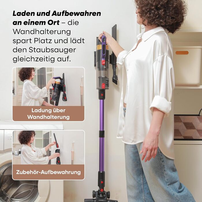 Бездротовий акумуляторний пилосос UNINELL HOME 48000Pa/550W з LED-дисплеєм та антизаплутана насадка. Підходить для килима, твердого покриття та шерсті тварин. Колір: фіолетовий