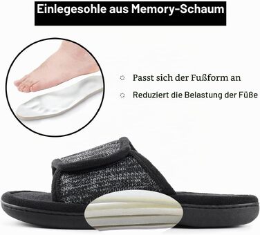 Чоловічі домашні капці-шльопанці RockDove з ефектом пам'яті (Memory Foam), регульований ремінець, протиковзка підошва для дому та вулиці, чорні, розмір 46/47 EU