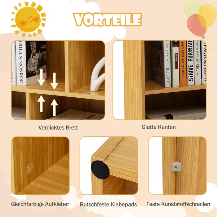 DREAMADE Kids Bookshelf, Toy Storage Bookshelf for Children, Toy Shelf for Children's Room, Playroom and Kindergarten, 111 x 30 x 61.5 cm (Light Natural)