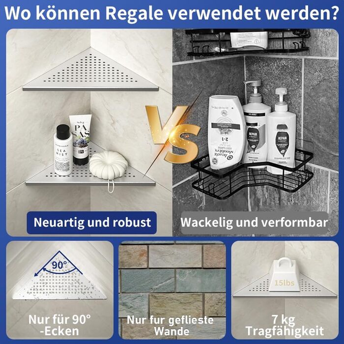 Поличка для душу Eck з нержавіючої сталі 304, органайзер для ванної кімнати з сітчастою конструкцією, вбудована поличка для ремонту ванної кімнати (шліфована, 254 мм - 2 шт.) (305 мм - 2, срібна)