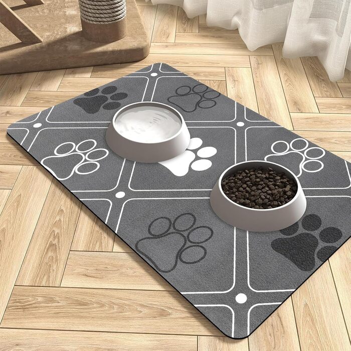 Килимок для тварин, надпоглинувач, для собак та котів, з неслизькою гумовою основою, швидковисихаючий, миючий, 40 x 60 см, 2 пари малюнків лап, чистий (в клітинку)