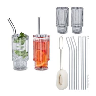 Relaxdays Decorative Glasses, Ribbed, Set of 4