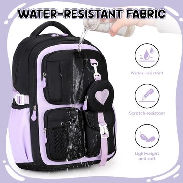 Шкільний рюкзак для дівчаток 1-5 класів з милим брелоком, стильний рюкзак для школи та подорожей, чорний