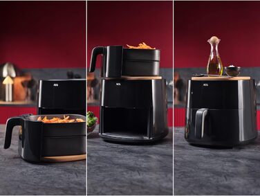 AEG AAF7B Hot Air Fryer / IF Design Award 2024 / Little to no oil / 8 programs / programmable / preheat function / 6.8l / dishwasher-safe / heat protection / flip reminder / black, 6.8l capacity, Series 7000