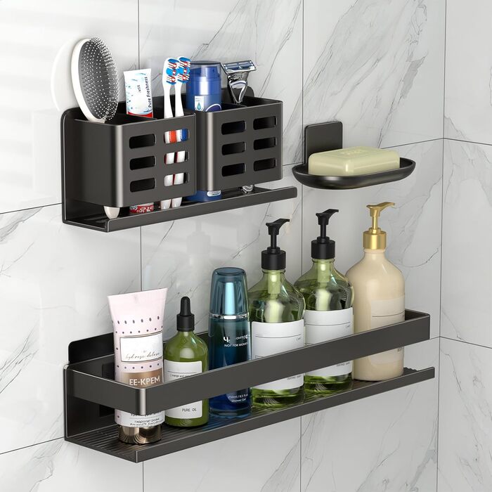 Алюмінієвий кухонний органайзер для ванної кімнати, 30 см, набір 2 шт, кріпиться на стіну, самоклеючий, 3-частинний набір - 40 см