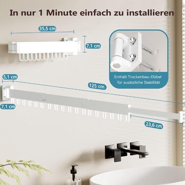 Настінна сушарка для білизни JAUREE: розкладна, трисекційна, з 18 гачками, для дому та вулиці, біла