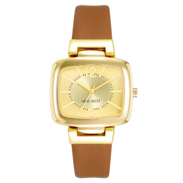Жіночий наручний годинник Nine West зі шкіряним ремінцем (Honey Brown/Gold)