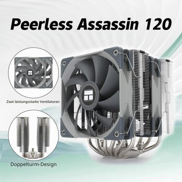 Кулер для процесора Thermalright Peerless Assassin 120 (PA 120), 6 теплових трубок, 2 вентилятори 120мм PWM TL-C12, AGHP, для AMD AM4/AM5, Intel LGA 1700/1200/115x/2011