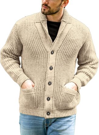 Чоловічий кардиган Runcati з грубого в'язання, великий розмір L, з коміром-шарфом, на ґудзиках, стильний пуловер, хакі