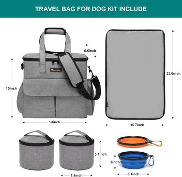 Modoker Airline Approved Pet Carrier & Travel Set - Dog & Cat Carrier Bag with Multifunction Pockets - Grey 6 Piece Set
