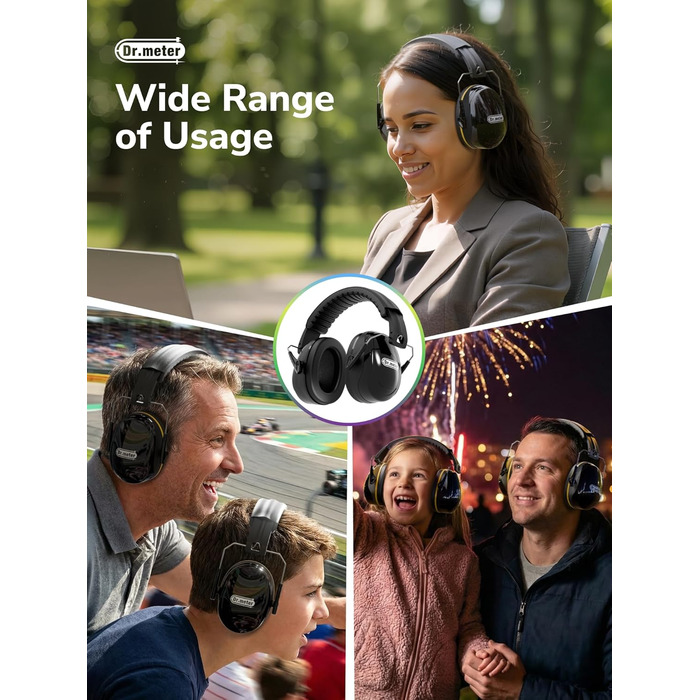 Захисні навушники Dr.meter SNR 31dB: комфортні, регульовані, для будівництва та саду (чорні)