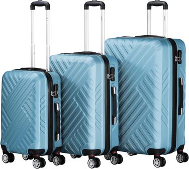 Набір валіз Zelsius 3 шт. чорного кольору | ABS, з кодовим замком, подвійними колесами та внутрішнім роздільником | Ручна валіза, набір валіз з твердим корпусом, тривала валіза, велика валіза, багаж (сталево-блакитний)