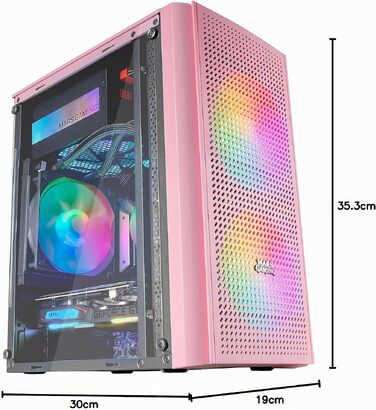 Ігровий корпус для ПК Mars Gaming MC300P MicroATX, рожевий, загартоване скло, Mesh-панель, 3x FRGB вентилятори