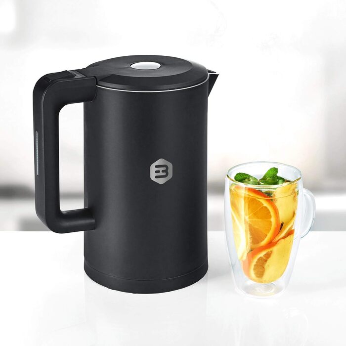 Balter Stainless Steel Kettle WK-4, 1.7 Liter, Electric Kettle, Double-Walled Design, BPA Free, LED, Compact Tea Kettle, Quiet (Black)