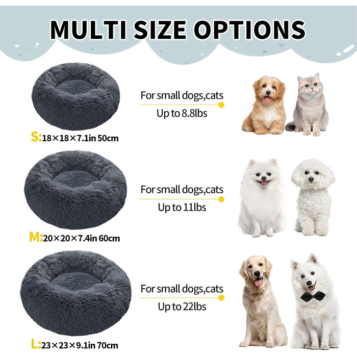 Килимок для котів Donwei, плюшевий лежак для собак, кругла подушка для котів, миючий плюшевий кошик для котів, лежанка для кошенят, диванчик для маленьких собак та котів (50 см, темно-сірий)