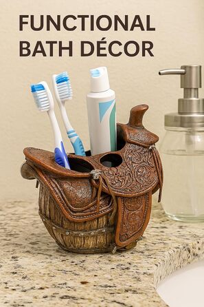 The Bridge Collection Western Saddle Toothbrush Holder – Country Style, Bathroom Decor for Locals, Country House, Cabin