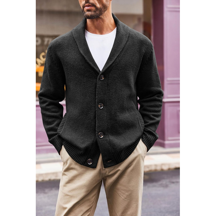 Чоловіча в'язана жилетка Runcati з коміром-шарфом, стильна, на ґудзиках, зимова, з рельєфним в'язанням, груба в'язка (M, Чорний)